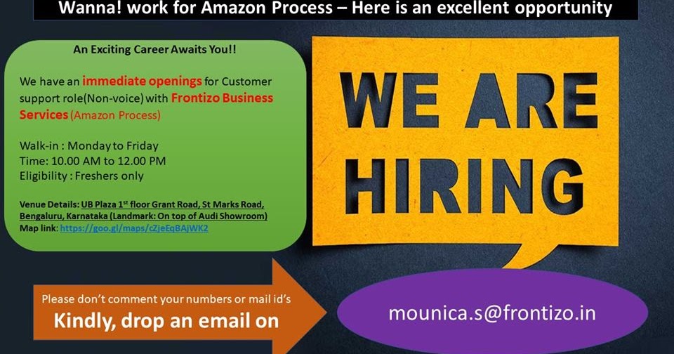InspireJOBS.in Freshers Frontiozo Customer Support Amazon Process Bangalore