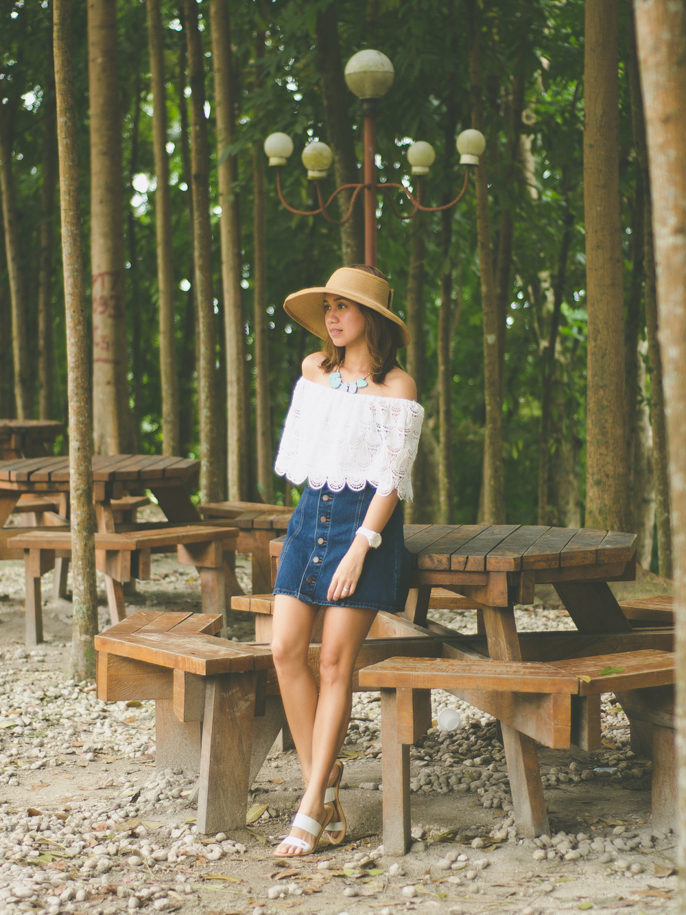 Alchemy of Fashion, Off Shoulder Top, Wide brimmed hat, Turquoise necklace, Denim Button-front skirt, A-Line Skirt, Seventies Trend, 70s Fashion, Celine Sandals, Denim A-line skirt, Cebu Fashion Blogger, Toni Pino-Oca, Cebu Fashion Blog, Cebu Blogger, Cebu Bloggers, Cebuana, Summer Outfit, Summer Style 