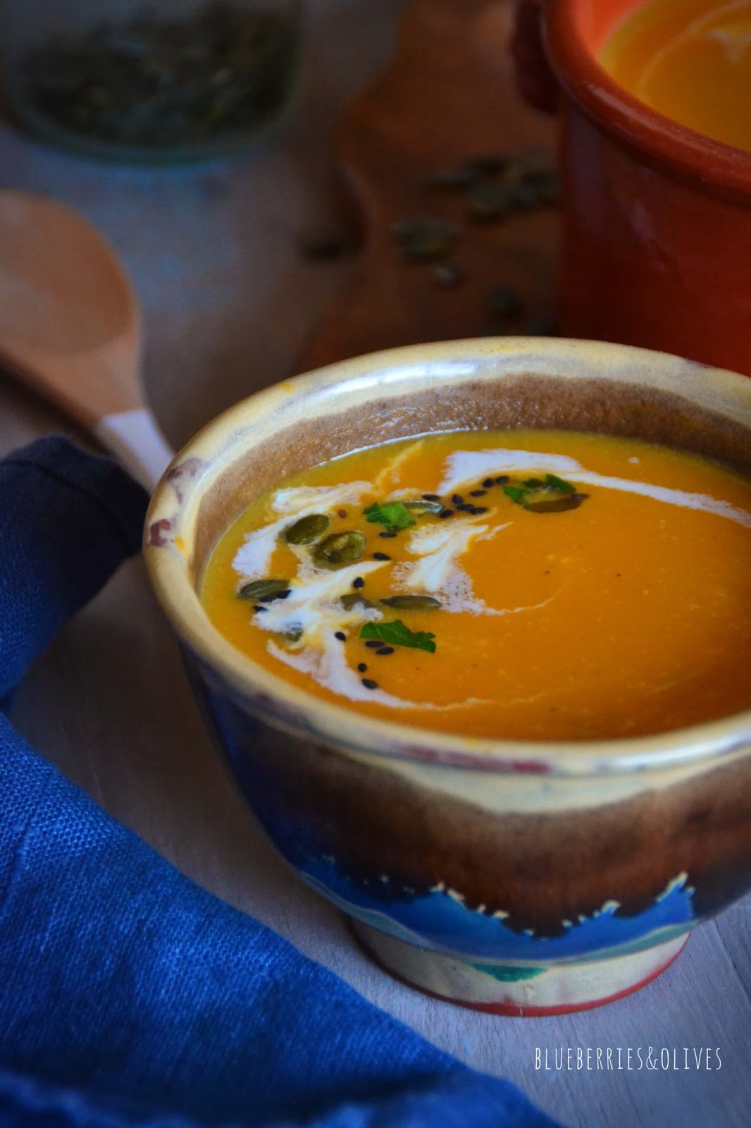 CARROT AND PUMPKIN SOUP WITH COCONUT CREAM