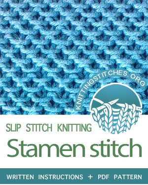 SLIP STITCH KNITTING — #howtoknit the Stamen stitch. FREE written instructions, Chart, PDF knitting pattern.  #knittingstitches #slipstitchknitting