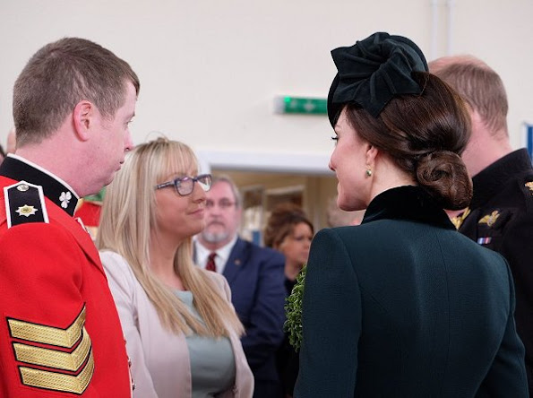 Prince William and Duchess Catherine attend Irish Guards St Patrick's Day.  Kate Middleton wore Catherine Walker Military coat for the Irish Guards ceremony