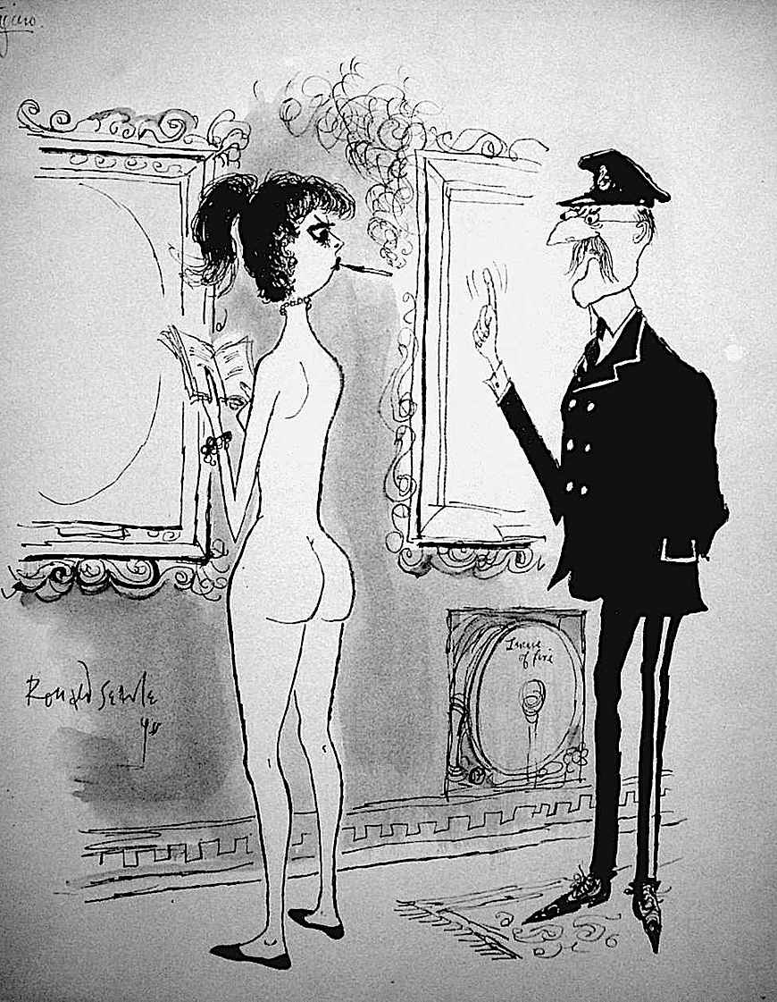 Ronald Searle cartoon 1955 art galleries are monitored by guards, a Ronald Searle cartoon 1955