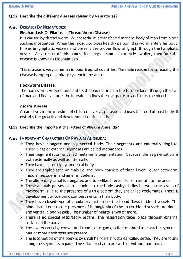 kingdom-animalia-short-question-answers-biology-11th