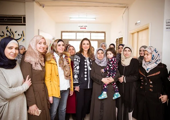 Queen Rania of Jordan visited Al Ashrafieh Secondary School for Girls in Amman