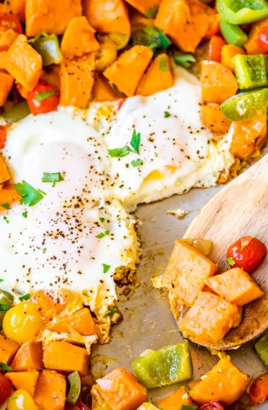 SWEET POTATO HASH WITH FRIED EGGS