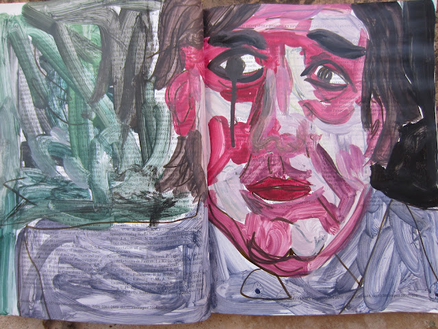 Retrato de Andrew Graham-Dixon obra de Emebezeta, realizada en junio de 2012. Portrait. Hombre, bosque, rojo. BBC. Presentador. Documental. In situ. TV.