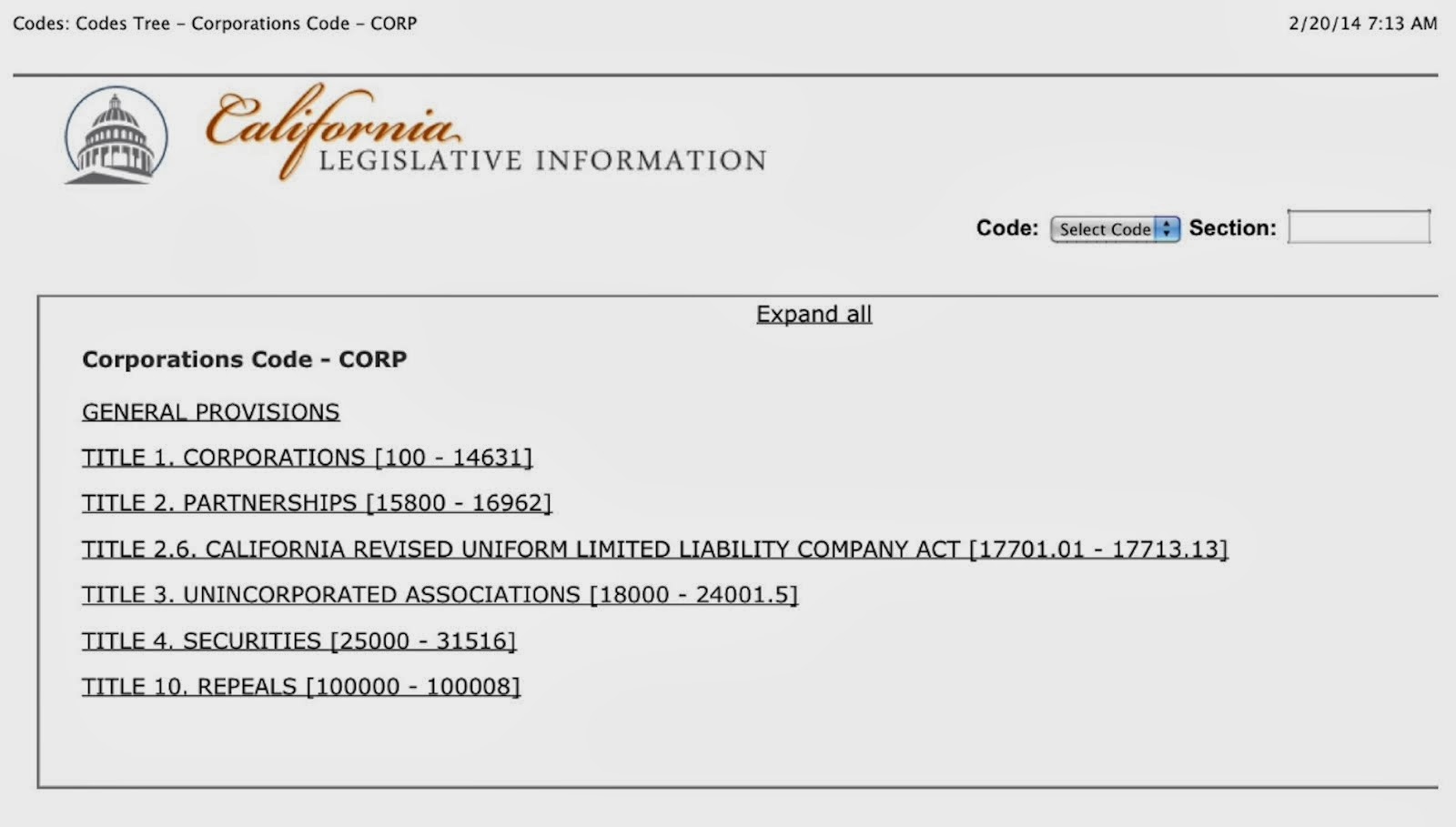 DEAN FADLER CALIFORNIA CORPORATIONS CODE BLOG TITLE 1. CALIFORNIA