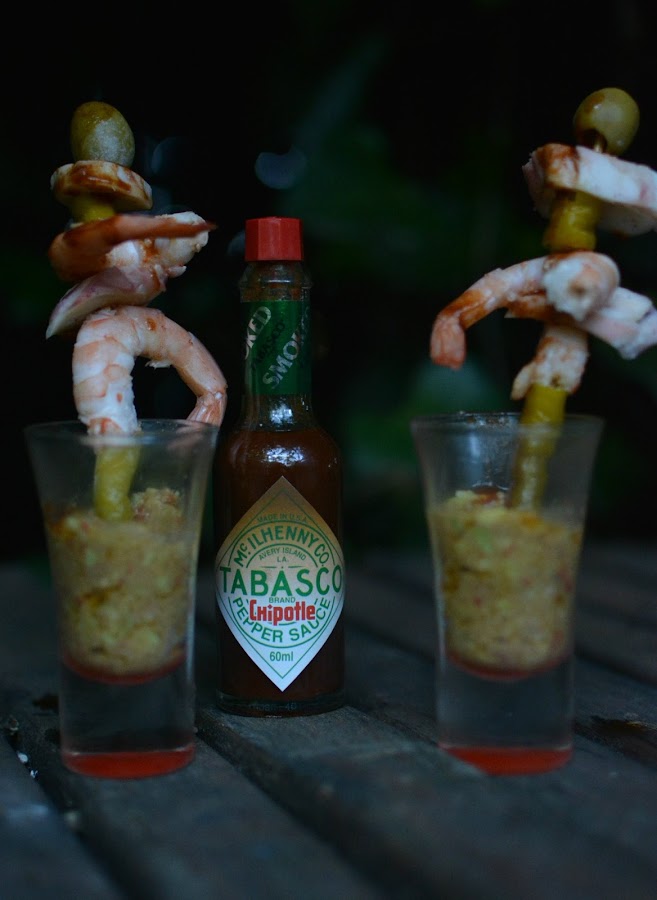 Receta de tapa de langostinos, rejos, guindilla, guacamole y Tabasco Chipotle tererecetas 04