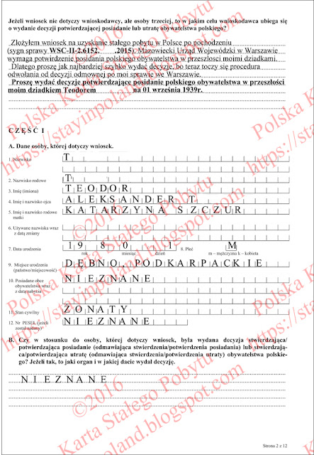Wniosek o potwierdzenie posiadania obywatelstwa polskiego (s.2) Wniosek o potwierdzenie posiadania obywatelstwa polskiego (s.2)