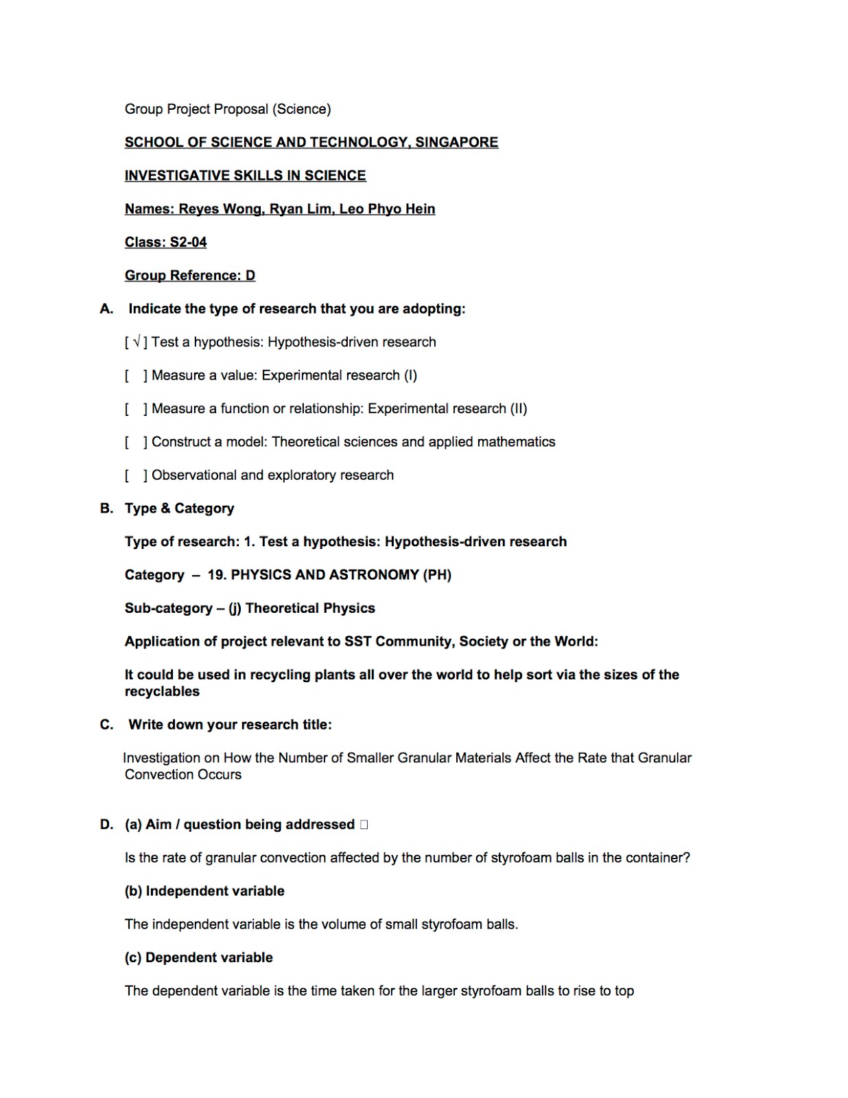 Support group proposal example picture