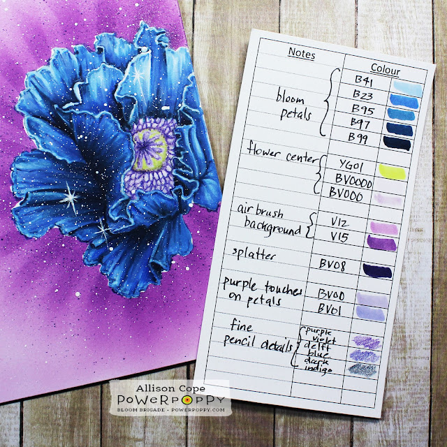 Galaxy Hugs by Allison Cope featuring the "Poppy XL" stamp set from Power Poppy. Copic Markers. Polychromos Pencils.