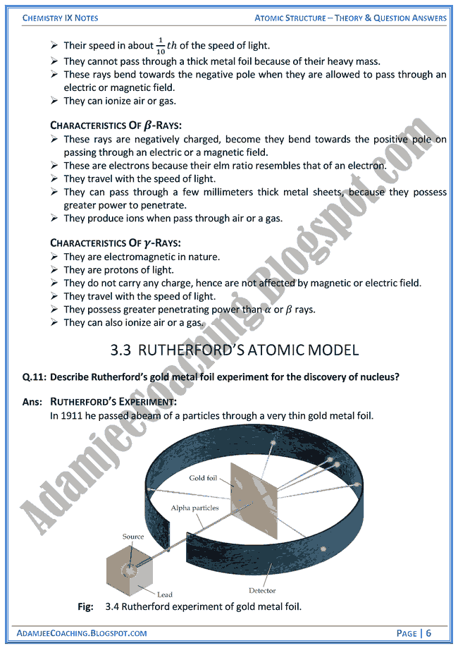 Adamjee coaching atomic structure theory notes and question answers