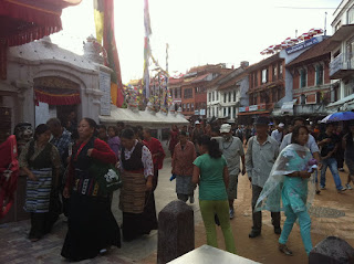 walking around boudhanath stupa