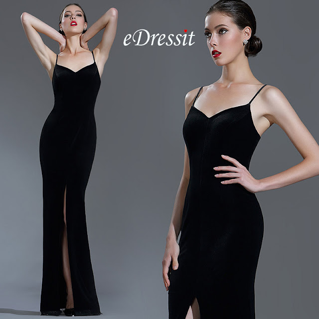  Sexy Velvet Spaghetti Black Tie Evening Dress