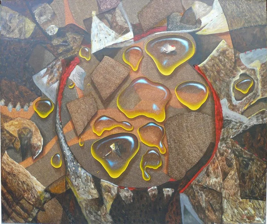 seniman menggambar garis dengan alat lukis