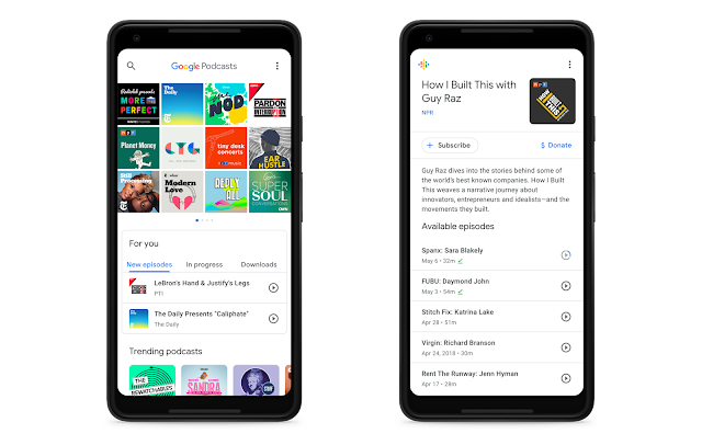 2 Smartphones mit der Google Podcast Anwendung
