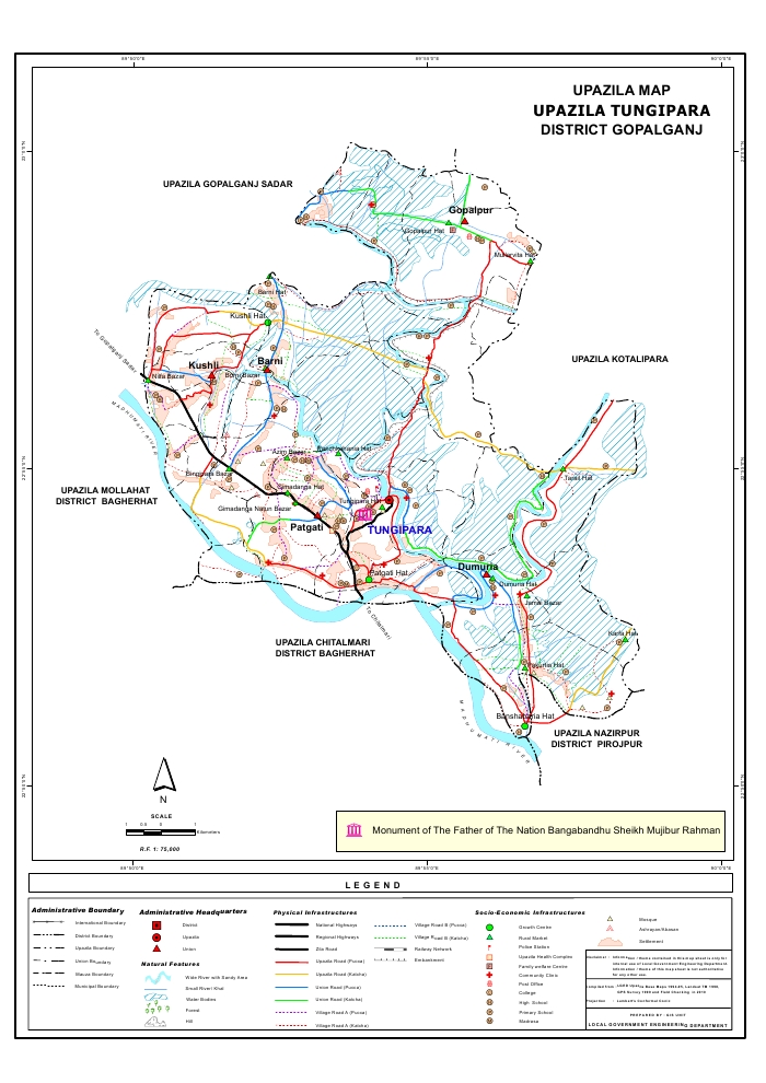 Tungipara Upazila Map Gopalganj  District Bangladesh