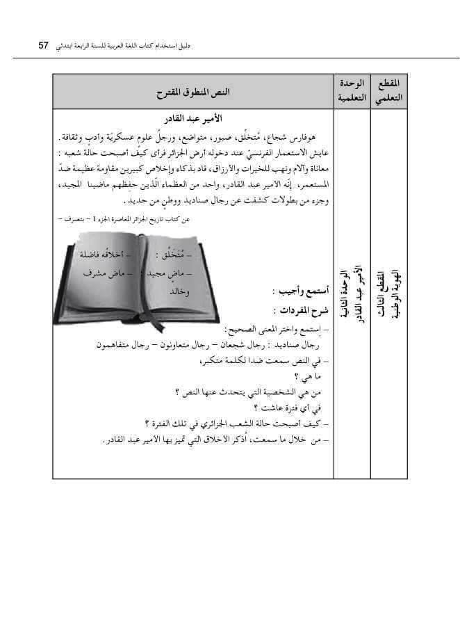 نص الأمير عبد القادر السنة الرابعة ابتدائي الجيل الثاني - فهم المنطوق نص الأمير عبد القادر السنة الرابعة ابتدائي الجيل الثاني - فهم المنطوق