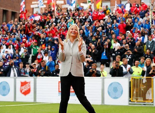 Crown Princess Mette-Marit attended the opening of the Homeless World Cup 2017 at the Oslo City Hall Square