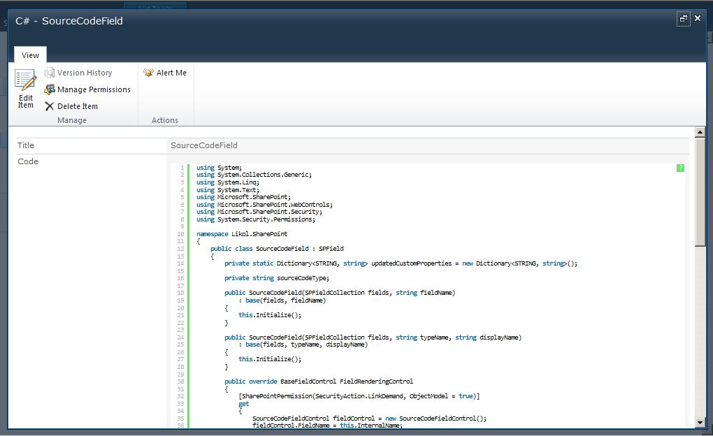 Likol Lee SharePoint 2010 Custom Field With SyntaxHighlighter