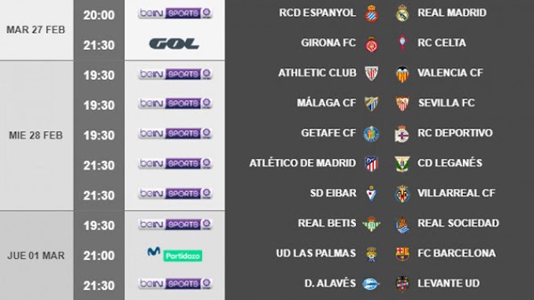 Liga Santander 2017/2018, horarios oficiales de la jornada 26