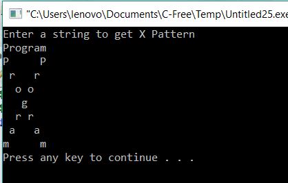 All C Programs: Program 259: Program to print String in X Pattern in C
