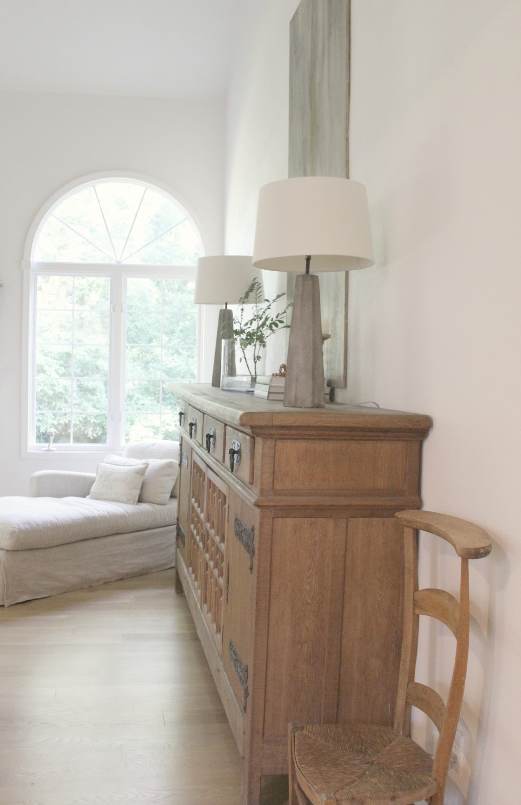 Massive Belgian sideboard in Hello Lovely Studio's living room. Love Letter to Belgian Linen: The Loveliness of Living With Linen's Natural, Wabi Sabi Charm!