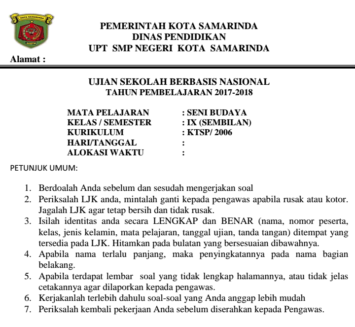 Soal Ulangan Semester Genap Smpit Cordova Tahun 2016 Soal Seni Budaya 2017 2018