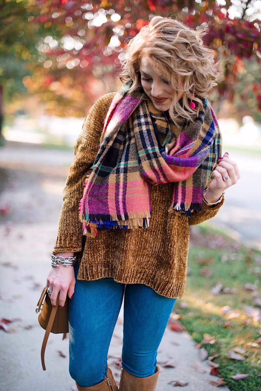 Chenille Sweater & Plaid Scarf - Something Delightful Blog 