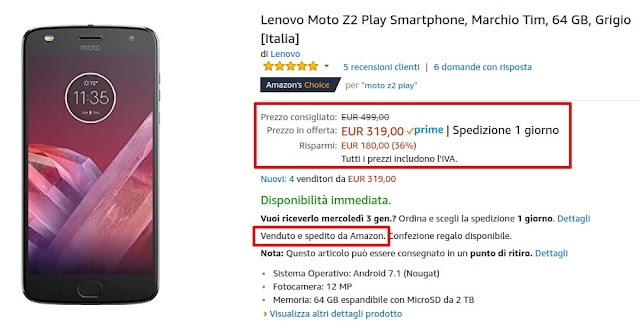 Motorola Moto Z2 Play in offerta a 319 euro venduto e spedito da Amazon