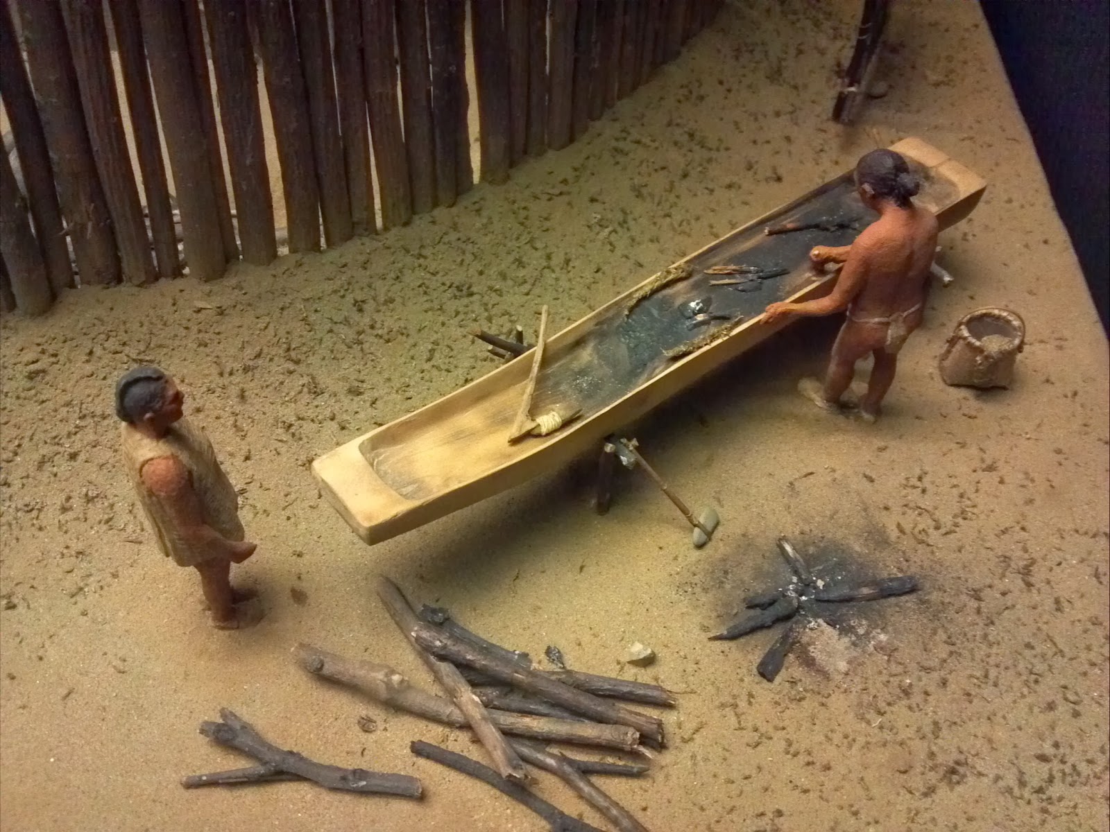 Northeast Amerindian dugout canoe building model