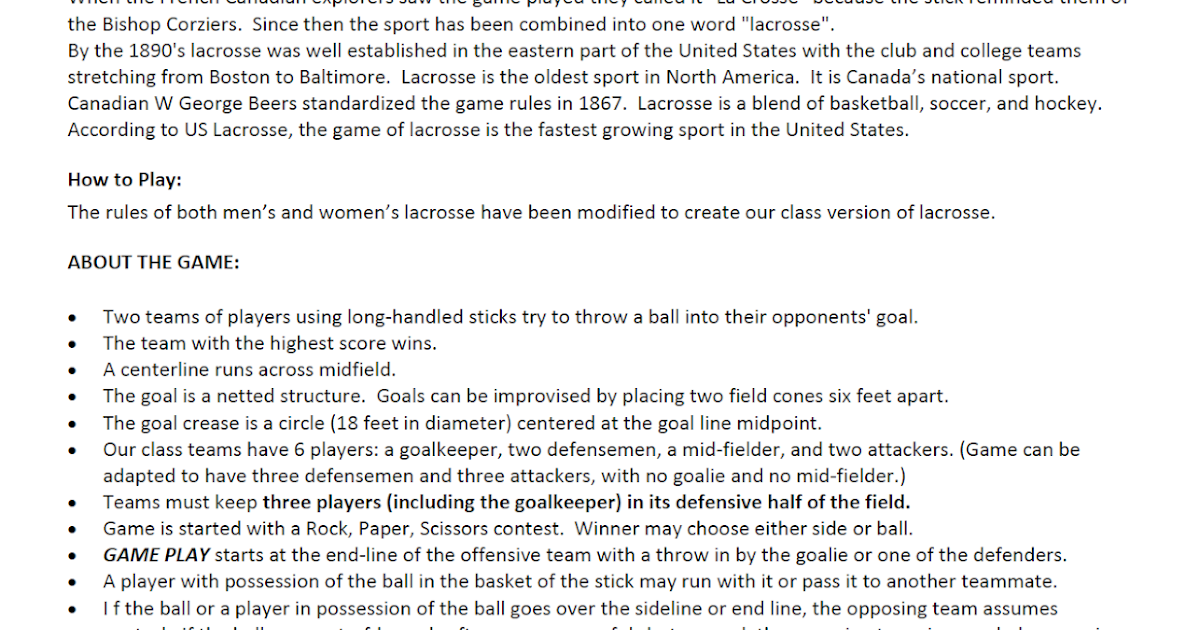Mr. Suarez's Physical Education Blog Our PE Class Lacrosse Study Guide