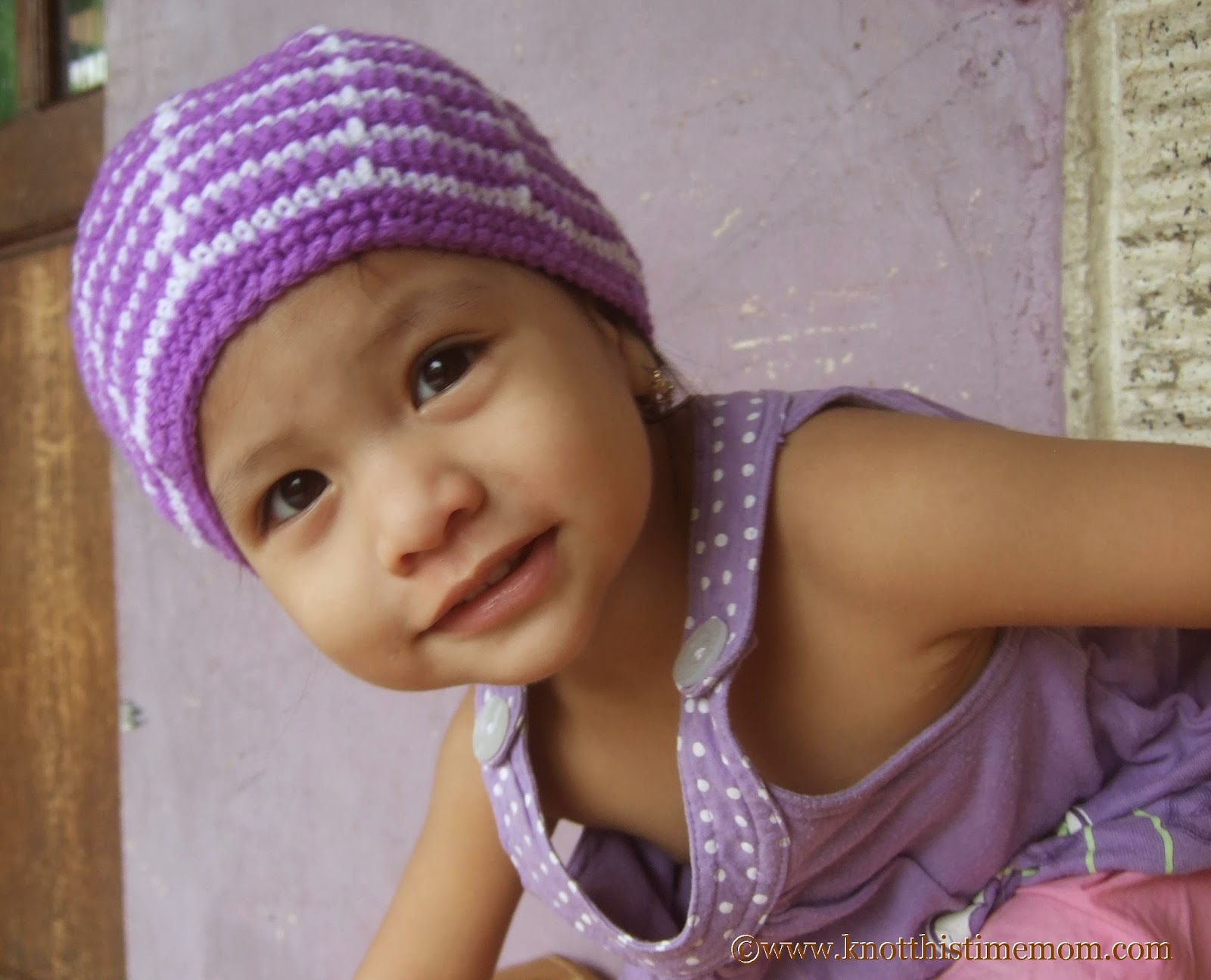 Child's White and Purple Beanie Free Pattern