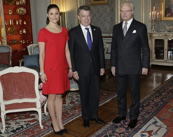 Crown Princess Victoria wears Prada Short Sleeve Mini Dress, Tabitha Simmons Pumps, Epoch Scandinavian White Watches