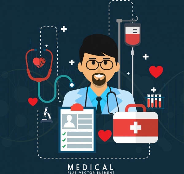 Medical banner doctor icon tool kits elements decor Free vector
