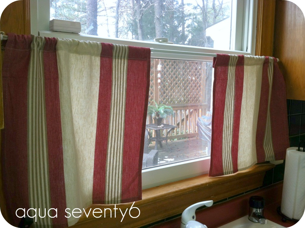 Aqua Seventy6 Tea Towels Turned Curtains (Take 2)
