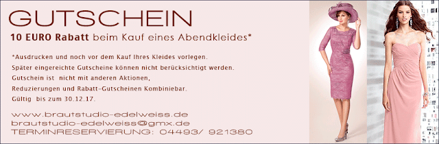 Gutschein für Abendmoden und Abendkleider, Schützenfestkleider Gutschein für Abendmoden und Abendkleider, Schützenfestkleider
