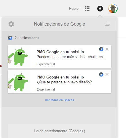 Las notificaciones de Spaces en Chrome