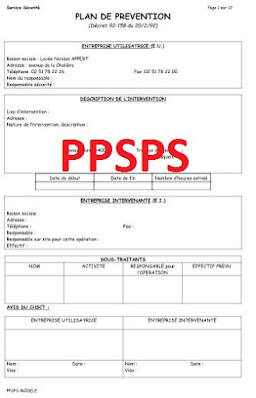 Exemple de fiche PPSPS (plan particulier de sécurité et de protection de la santé).