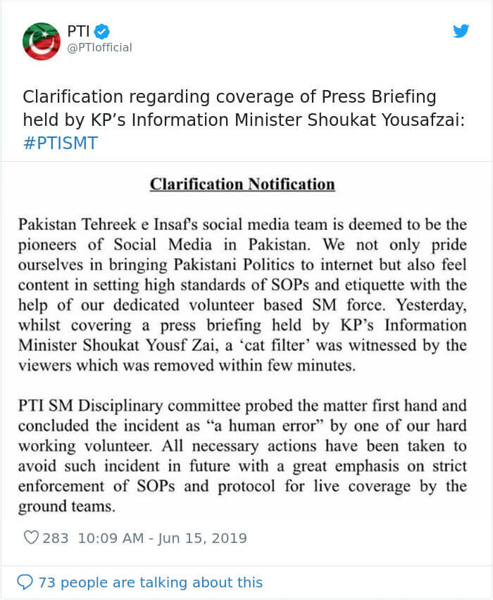 Pakistani Government Officials Forgot To Turn Off The Cat Filter During Facebook Live Pakistani Government Officials Forgot To Turn Off The Cat Filter During Facebook Live