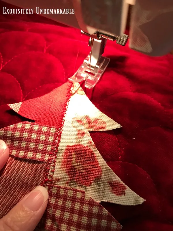 Sewing Zig Zag Seams On Patchwork Christmas Tree