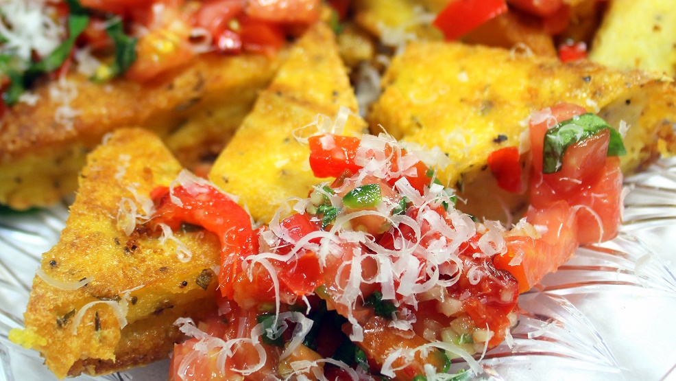 52 Ways to Cook Fried Polenta Triangles with Roasted Red Pepper Relish