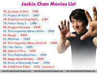 jackie chan movies list, armour of god, project a part 3, that enchanting night, police story 2, dragons forever, the inspector wears skirts, rouge, miracles, the inspector wears skirts 2, i am sorry, island of fire, the outlaw brothers, stage door johnny, stroy of kennedy town, a kid from tibet, picture today now.