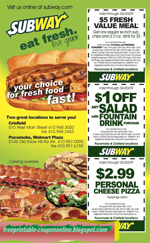 Subway sandwich coupons april 2019