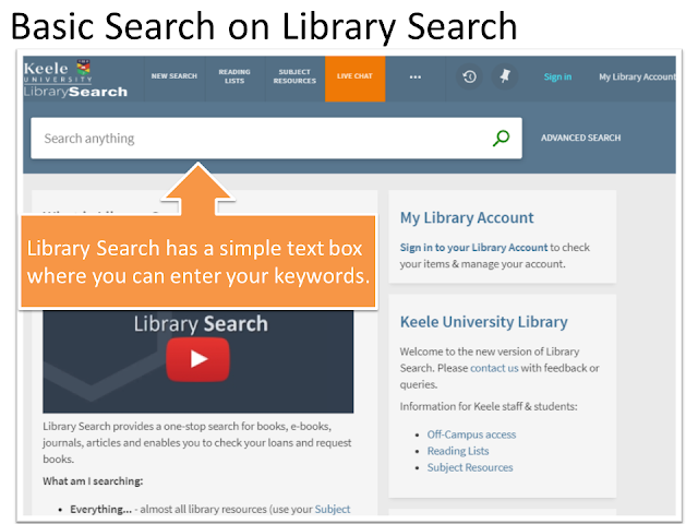 Home page of Library Search with simple search box