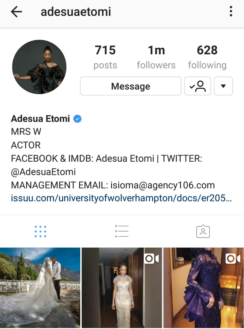 Adesua Etomi Finally Adds ‘Mrs W’ To Instagram Profile After ‘Heat ...