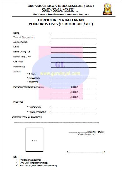 Contoh Formulir Registrasi Calon Pengurus Osis Selalu Belajar