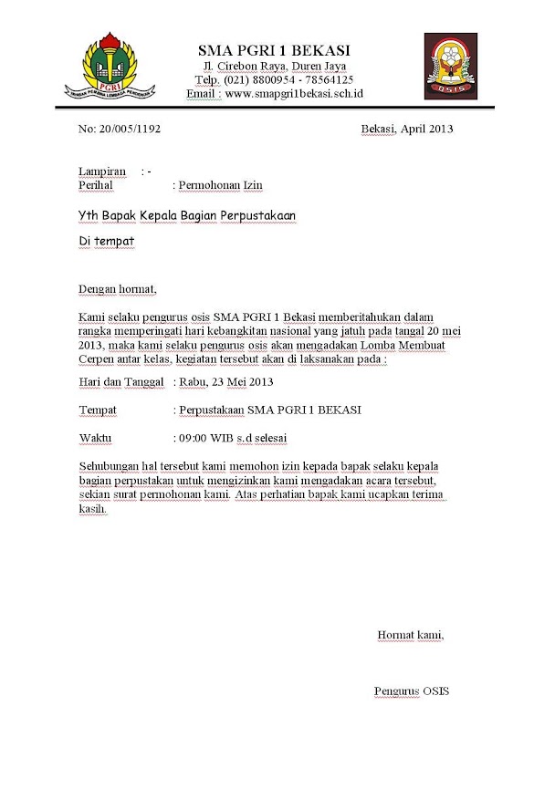 Contoh Surat Dinas Bahasa Indonesia Kelas 7 / contohsurat