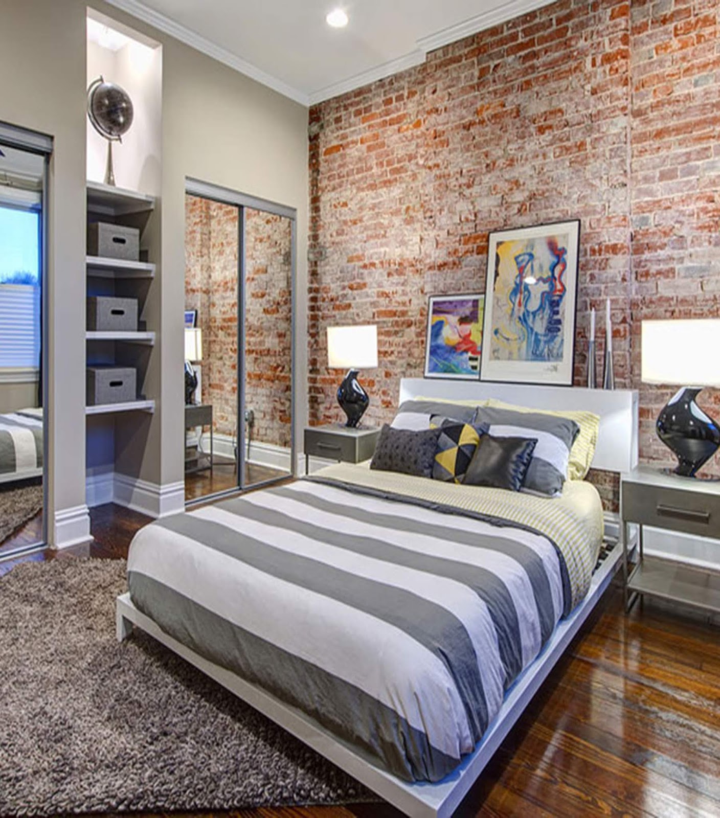 Simple Brick Wall Bedroom with Simple Decor