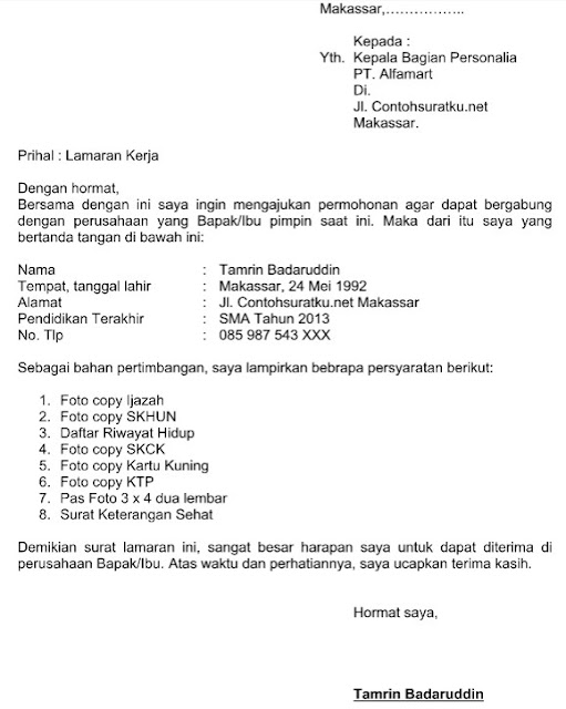 47+ Contoh surat lamaran pekerjaan alfamidi terbaru yang baik